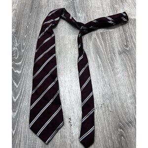 Vintage  Neck Tie Men's One Size 100% Silk White Stripes Red